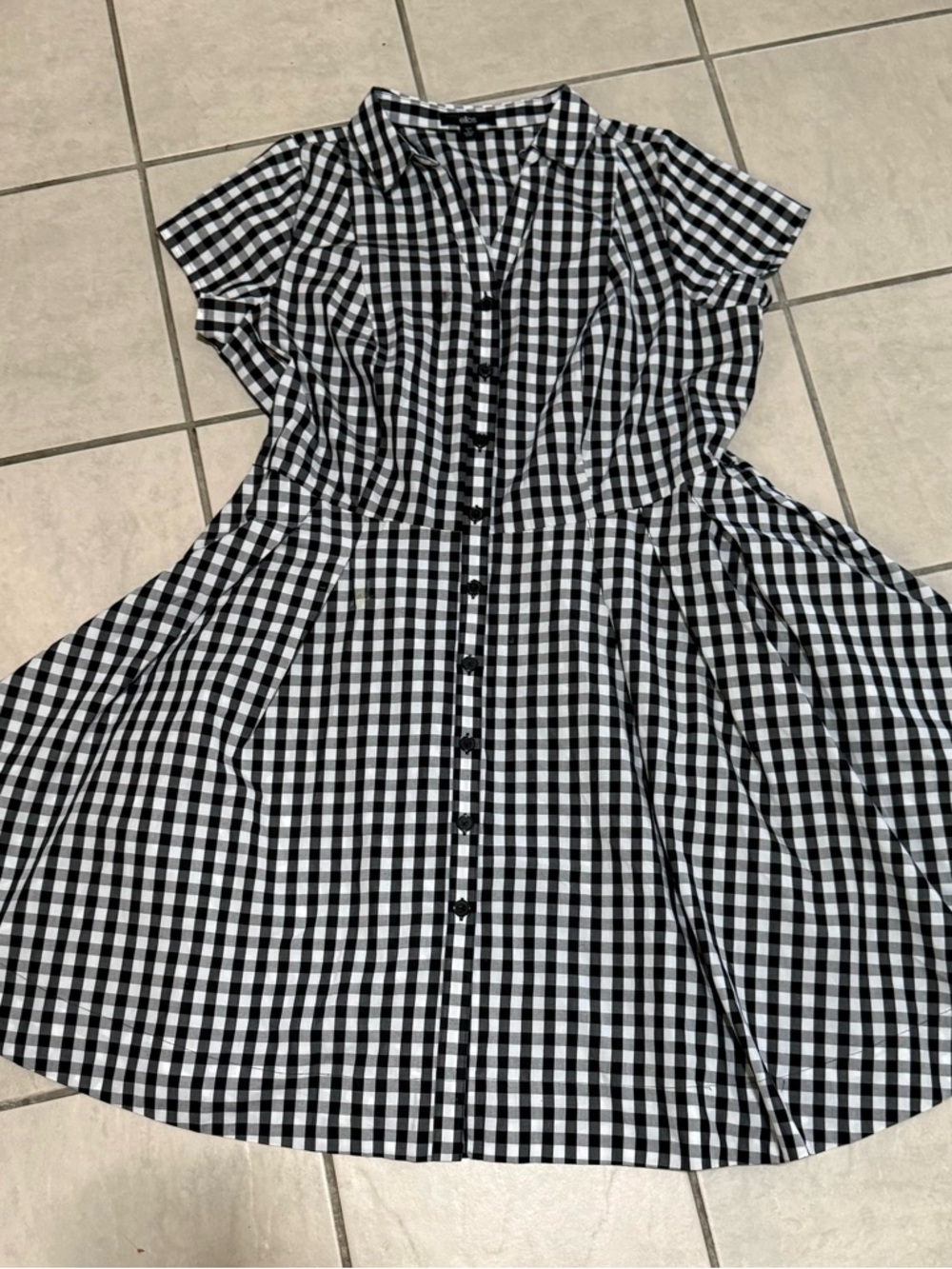 ellos Black and White Gingham Button-Front Dress
